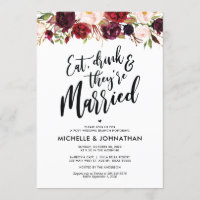 Bourgogne Floral Post Mariage Brunch Invitation