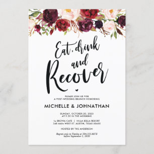 Bourgogne Floral Post Mariage Brunch Invitation