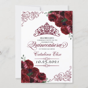 Bourgogne Floral Quinceanera Invitation Anniversai