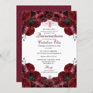Bourgogne Floral Quinceanera Invitation Anniversai