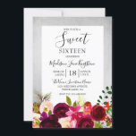 Bourgogne Floral Silver Sweet 16 Party Invitation<br><div class="desc">Burgundy Floral Silver Sweet 16 Party Invitation Collection correspondante à Niche et Nest magasin.</div>