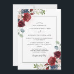 Bourgogne Floral Spring Wedding Invitation<br><div class="desc">Planifiez votre mariage parfait cet automne ou cet hiver avec notre faire-part de mariage moderne à thème floral élégant. Doté de roses bordeaux, de fleurs bleues et rustiques poussiéreuses et d'un feuillage verdoyant à la typographie moderne, ce modèle invitation peut être facilement customisé pour d'autres occasions spéciales telles que des...</div>