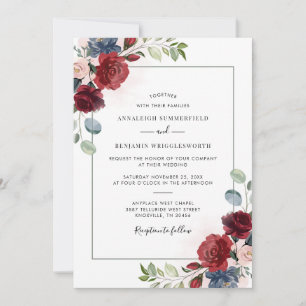 Bourgogne Floral Spring Wedding Invitation