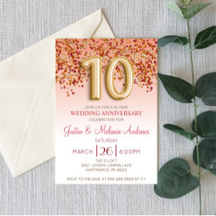 Bourgogne Gold 10e anniversaire Mariage Invitation