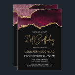 Bourgogne Gold Agate 21e anniversaire Fête Invitat<br><div class="desc">Cette élégante invitation de 21ème anniversaire présente une aquarelle d'une géode d'agate dans les tons de rouge bordeaux avec des reflets d'or. Les mots "21e anniversaire" apparaissent dans la parties scintillant en faux or dans la police décorative moderne d'écriture manuscrite. Customisez-le avec le nom de l'honoré dans le texte couleur...</div>