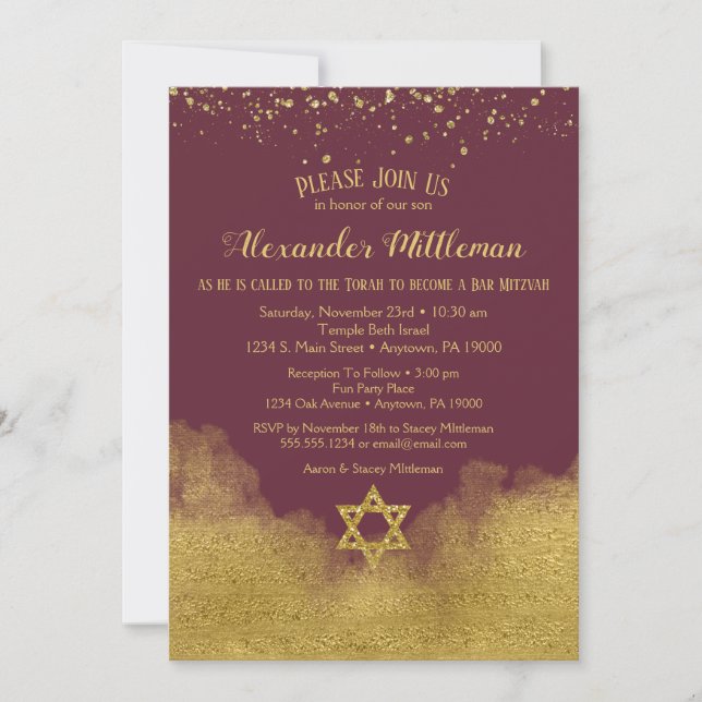 Bourgogne Gold Bar Mitzvah Invitation (Devant)