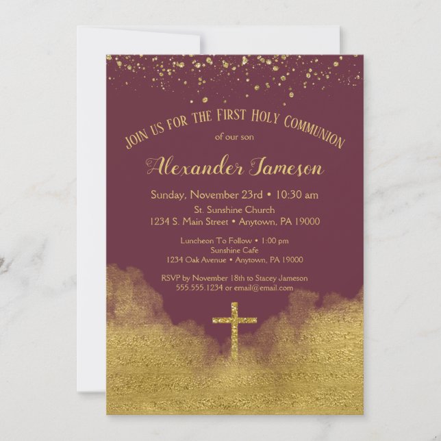 Bourgogne Gold First Holy Communion Invitation (Devant)