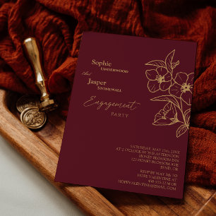 Bourgogne Gold Floral Engagement Party Invitation