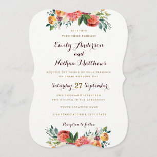 Bourgogne Gold Floral Faire-part de mariage