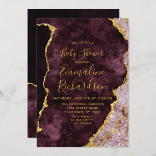 Bourgogne & Gold Foil Agate Baby shower Invitation