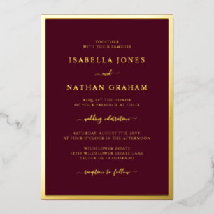 Bourgogne Gold Foil Invitations de mariage