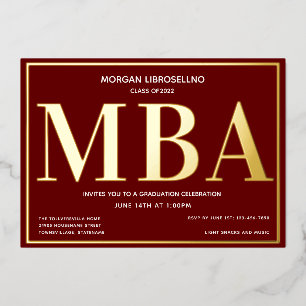 Bourgogne Gold MBA Graduation Foil Invitation