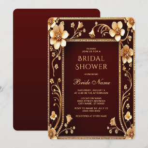 Bourgogne Golden Flowers Bridal Shower Invitation