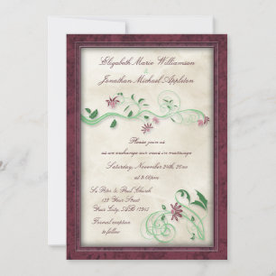 Bourgogne & Green Floral Vine Mariage Invitations