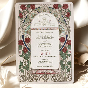 Bourgogne Invitations de mariage Art Nouveau Mucha