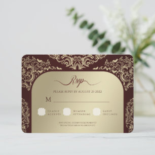 Bourgogne Mariage damassé Carte photo Merci