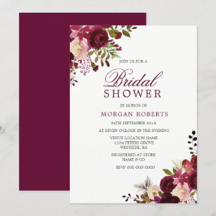 Bourgogne Marsala Floral Bridal Show Invitation