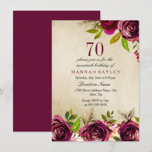 Bourgogne Marsala Floral Gold 70e Invitation d'ann