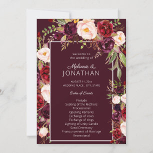 Bourgogne Marsala Programme de mariage floral V3