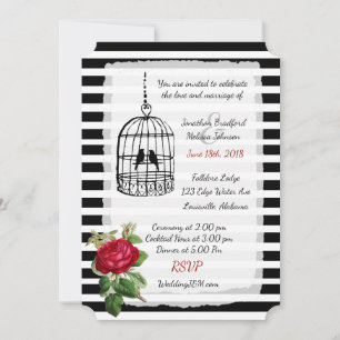 Bourgogne Noir Blanc Birdcage Mariage Invitations