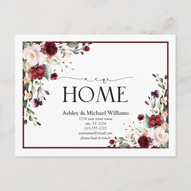 Bourgogne Nouveau Home Script Moving Faire-part (Devant)