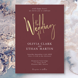 Bourgogne Or Élégant Moderne Simple Invitation