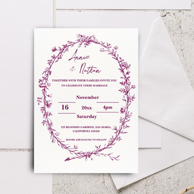 Bourgogne Ornate Faire-part de mariage de cadre co (Burgundy Ornate Intricate Frame Wedding Invitation)