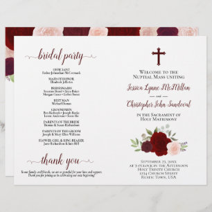 Bourgogne Red Blush Rose Programme de mariage cath