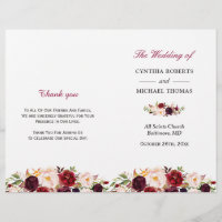 Bourgogne Red Chic Floral Programme de mariage pli
