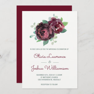 Bourgogne Rose Aquarelle Mariage Invitations