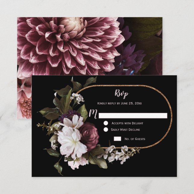 Bourgogne Rose Blanc Floral Cadre Or RSVP | (Devant / Derrière)