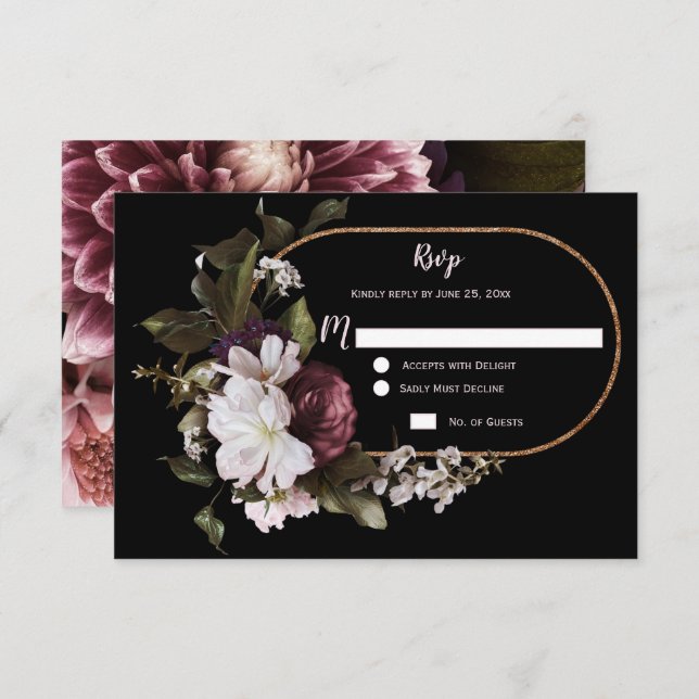 Bourgogne Rose Blanc Floral Cadre Oré RSVP | (Devant / Derrière)