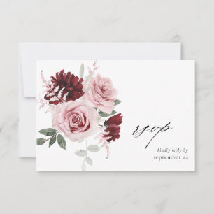 Bourgogne & Rose Floral Él 6 avec Repas RSVP 2