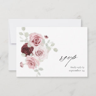 Bourgogne & Rose Floral Élégant 6 avec Repas RSVP