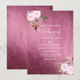 Bourgogne & Rose Gold Floral Wedding Invitation
