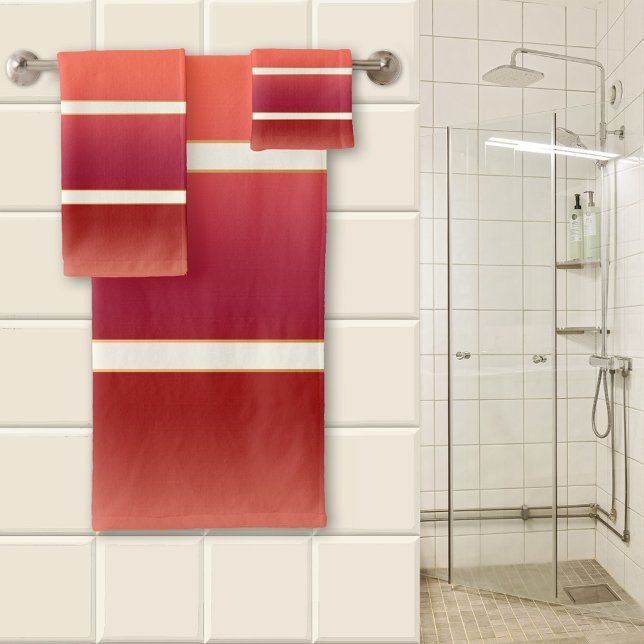 Bourgogne Rose Gold Rayé  (A beautiful striped bathroom towel set in burgundy and ivory colors with tiny rose gold lines.)
