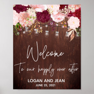Bourgogne Rose rose Floral Mason Jar Affiche de bi