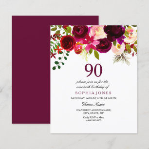Bourgogne Rouge Blush 90e anniversaire Invitation
