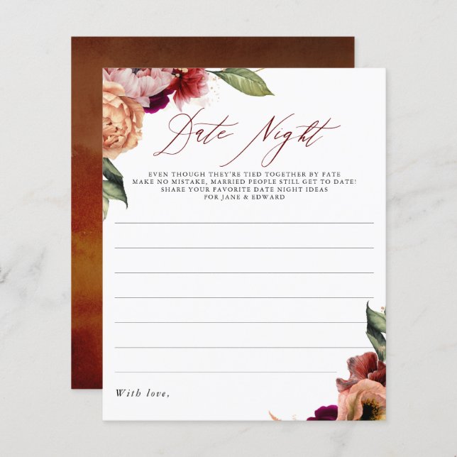 Bourgogne Rouge et Orange Floral Date Idées de Nui (Devant / Derrière)