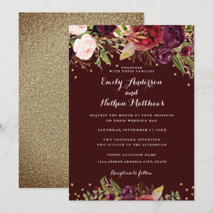 Bourgogne Rouge Floral Faire-part de mariage Confe