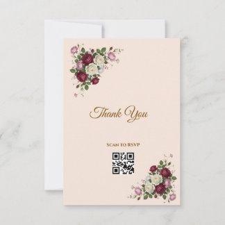Bourgogne Rouge Floral Or Carte de réponse QR Code