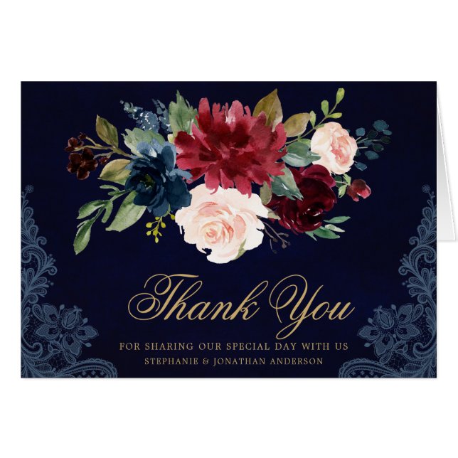 Bourgogne Rouge Floral Russe Boho Merci (Devant Horizontal)
