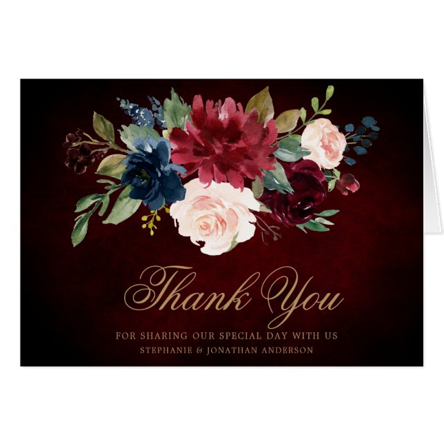 Bourgogne Rouge Floral Russe Boho Merci (Devant Horizontal)