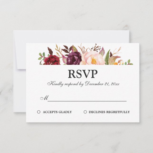 Bourgogne Rouge Floral Russe Boho RSVP (Devant)