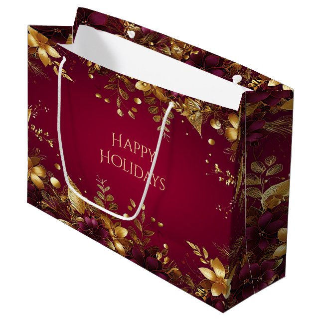 Bourgogne Rouge Or Fleurs Vacances Sac Cadeau (Devant Angle)