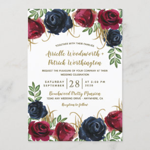 Bourgogne rustique et invitation de mariage bleu m