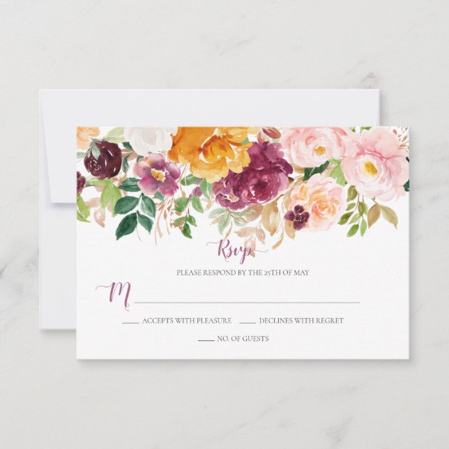 Bourgogne Saffron Blush Mauve Rustique Floral RSVP (Devant)