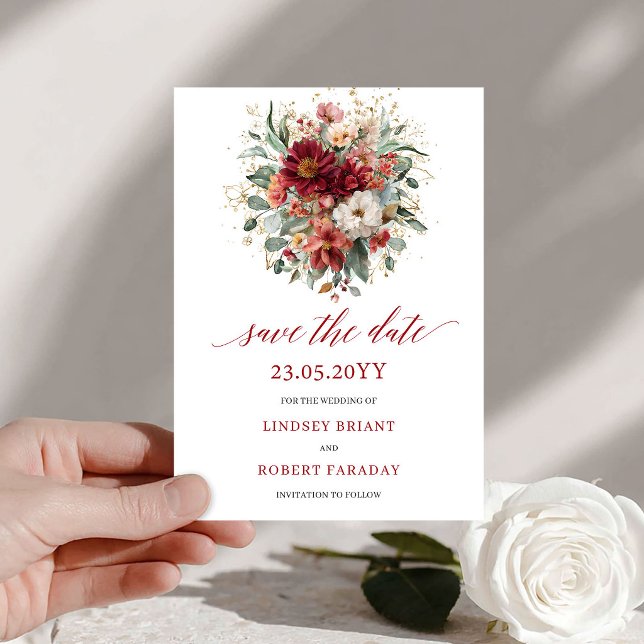 Bourgogne saisonnier Eucalyptus Or Faire-part de s (Seasonal Burgundy Eucalyptus Gold Save The Date

)