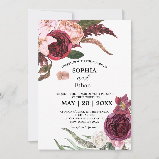 Bourgogne Sangria Mariage Invitations (Devant)