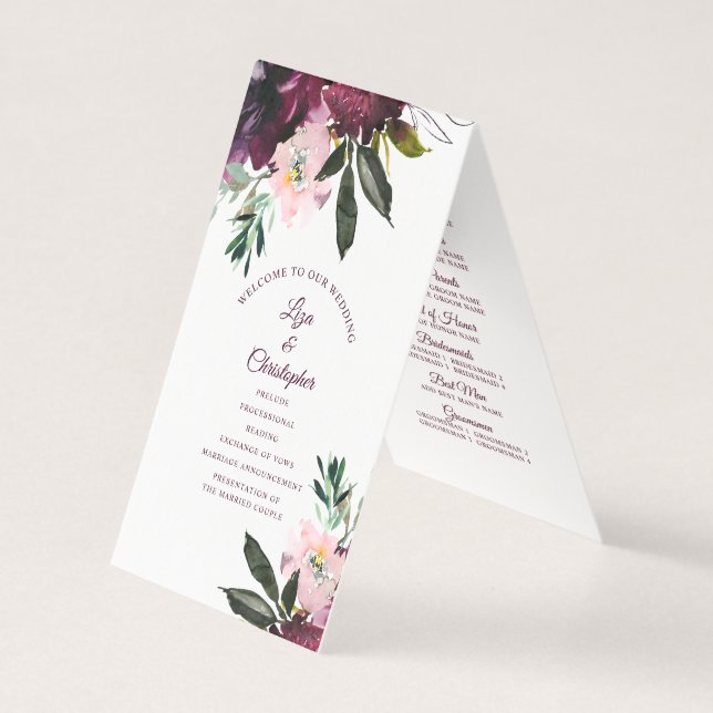 Bourgogne Splendor Floral Wedding Programme (Front)